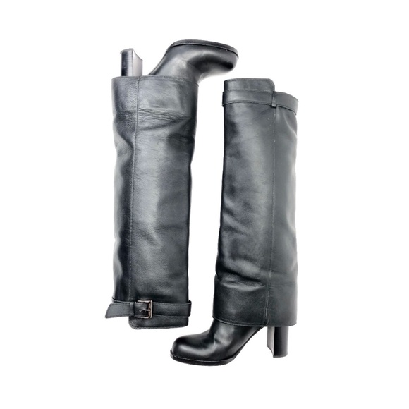 Chanel Black Leather Knee-High Boots fold over - Picture 1 of 5
